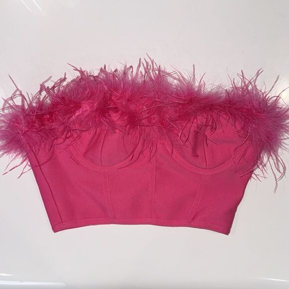NWT Superdown Ramona Bustier Top Pink Feathers XS Revolve - Picture 2 of 11